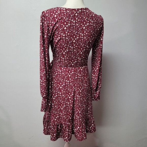 Kaileigh Dress Red Floral Soft Flowy Tie Waist Long Sleeve Tradwife V Neck Small - Picture 4 of 10